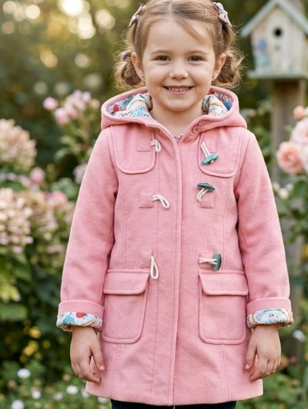 Steve & Barry’s Girls Pink Hooded Duffle Coat Wool Blend Polka Dot Lining Size M